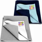 BeyBee Anti-Piling Fleece Extra Absorbent Quick Dry Sheet for Baby, Baby Bed Protector, Waterproof Baby Sheet(Small Combo, Grey + Dark Blue)