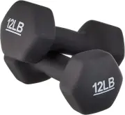 Neoprene Hexagon Workout Dumbbell Hand Weight, 5.4Kg / 12Lbs, Black - Set of 2