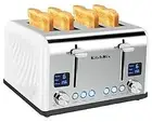 Toaster 4 Slice, Bagel Stainless Toaster with LCD Timer, Extra Wide Slots,
