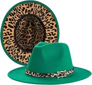 [FONSMAY] Wide Brim Solid Leopard Bottom Fedora Wool Felt Hat for Women Elegant Party Trilby Jazz Church Hats Men's Panama Cap