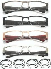 4 Packs Premium High Optical Quality Wide Half Frame Reading Glasses Spring Hing