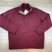 NWT UNTUCKit Vangone Henley Lambswool Pullover Sweater Men’s Large Red Donegal