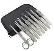 7 PCS Eyelash Extension Tweezers Straight & Curved Stainless + Scissors Set