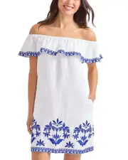Tommy Bahama St. Lucia Embroidered Ruffle Trim Swim Cover-Up Dress