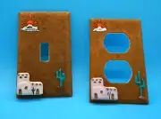 Light switch and outlet cover, unique southwest theme/suede/cactus/sun/adobe