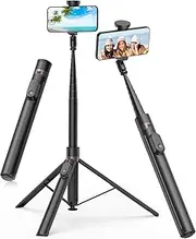 [TONEOF] 66" Automatic Tripod,Auto-Open Phone Tripod Stand with Magnetic Rechargable Remote, Selfie Stick Tripod 360° Vertical & Horizontal Rotatable,Stable Travel Tripod for iPhone/Android（Black