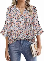 [Lylinan] Womens 3/4 Sleeve Tops Shirts for Women Spring Fashion Clothes Trendy Summer Blouses S-XXL
