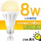 金德恩 節能省電 8W LED球狀燈泡 散熱款 省電燈泡 (黃光)