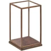 Walnut Wood Trim Base Display Case Transparent Glass Doll Art Dust Protect Cover
