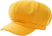 [ESOMAVRIX] 1PC Woolen Octagonal Beret Hat for Women & Stylish Yellow Design for Autumn & Wear Warm and Comfortable Woolen/2899
