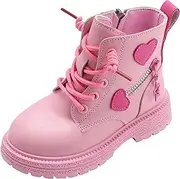 [KEOYA] Girls Ankle Boots Retro Hearts Pattern Boots with Zip Kids Non-slip Short Ankle Shoes Size 8-13