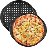 2 Pcs Pizza Trays, 14 Inch Pizza Pans Non-Stick Baking Trays with Holes and Handles, Round Pizza Baking Sheet Oven Tray, Carbon Steel Pizza Pan for Home Kitchen Oven Microwave Fridge Freezer