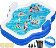 Large Inflatable Swimming Pool for Kids Adults, 121" X 90" X 22" Oversized Thickened Kiddie Pools Family Blow-Up Pool with Pump Seat, Above Ground Pools for Garden, Backyard, Outdoor Water Party