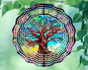 10" Colorful Tree of Life Hanging Wind Spinner Yard Decor 3D Kinetic rws-012