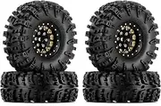 INJORA 1.3 Inch Beadlock Tyre Set S5 Swamp Claw Terrain Rims Tyres 70 x 27 mm for TRX4M SCX24 1/18 1/24 RC Crawler Car, Black Gold