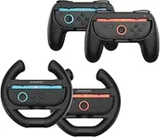 Joy-Con Grips and Steering Wheels for Nintendo Switch 2 Mario Kart World, Ergonomic Design 4 in 1 Switch 2 Accessories Bundle for Joy-Con 2 Controllers