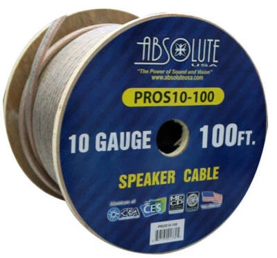 Absolute USA PROS10100 10 Gauge Speaker Wire 100' 10 Gauge PRO PA DJ Car Home Ma