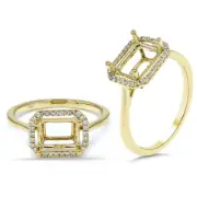 Emerald Cut 8x6mm Halo Ring Semi Mount In 14k Yellow Gold With Diamonds (55100)