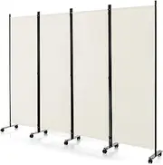 Giantex 4-Panel Folding Room Divider, 1.73m Rolling Privacy Screen with Lockable Wheels, Portable Wall Divider and Separator, Freestanding Privacy Protection for Living Room, Bedroom, Office (White)