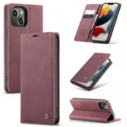 CaseMe Retro Flip Leather Wallet Case For Apple iPhone 13 (6.1") - Wine (Red)