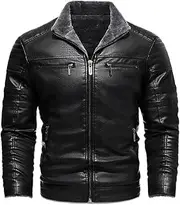 [Generic] Men's Faux Leather Jacket Zipper Fleece Warm Coats Vintage Motorcycle Leather Jacket For Men