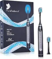 PureRadiance LED Whitening Electric Toothbrush – Waterproof, Sonic Brush with 6 LED Lights for Whitening, Soft Bristles, Rechargeable, Travel Case Included – Ideal Electric Toothbrush for Adults