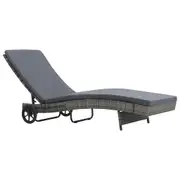 Sun Lounger with Wheels and Cushion Poly Rattan Anthracite vidaXL