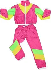 S Sportswear Set Women's Retro Hippie Disco Outfit Party Dance Costume Windbreaker Pants