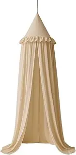 Wonder Space Kids Bed Canopy with Ruffles, Pastel Neutral Color for Boys & Girls, Frilled Cotton Tent Nursery Room Baby Crib Hanging Curtain Mosquito Netting Children Reading Nook Decoration (Khaki)