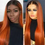 1B Orange Bone Straight HD Lace FrontalWig Pre Plucked Brazilian Transparent13x4