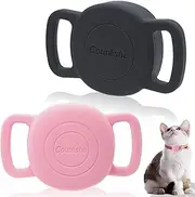 2 Pack Silicone Holder for Tile Sticker 2024 for Dog Collar, Slim Cover tag for pet Necklace Accessories, Waterproof case Protect Life360 Sticker Tracker for cat,Bag (Black,Pink)