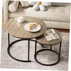 Nesting Coffee Table Round Side Table Set of 2 End Tables 23.6 in Black Legs