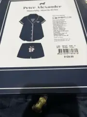 Peter Alexander Maternity Navy And Pink Satin short Set SZ M
