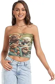 [RPLIFE] Highland Cattle Family Driving Car Crop Tube Top Sheer Tube Tops, Women Strapless Top, Summer Tops Women (S)