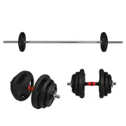 34kg Rubber Coated Weight Plate Set - 40cm Dumbell & 150cm Barbell Bar