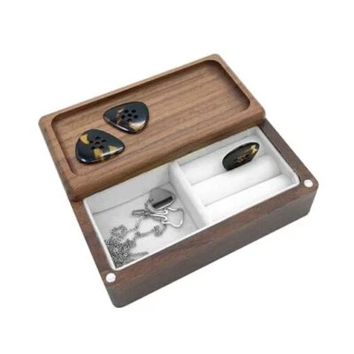 Luxury Walnut Wood Guitar Pick Holder - Sturdy Guitar Pick Cuboid Style Brown