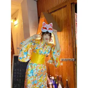 神明少女 與服 日本浴衣 中國風春夏和服黃色復古洋裝文藝 洋裝 和服 日式和服 日式套裝 涵涵好物優選