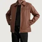 Men's Cafe Racer Style Matte Brown Genuine Leather Biker Jacket