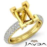 Emerald Semi Mount Pre-Set Diamond Engagement women's Ring 14k Yellow Gold 1.5Ct