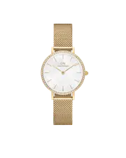 Daniel Wellington Petite 28 Bezel Mesh White Mother of Pearl Gold Watch