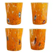 Set of Four 4 Murano Liquor Glass Shot Orange Multi Millefiori Venice Italy