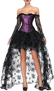[KIMRING] Women's Steampunk Victorian Off Shoulder Corset Top With High Low Skirt