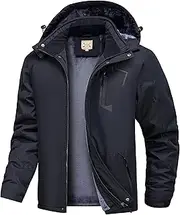 [Blu Apparel] Men's Waterproof Faux Fur Lined Coat Warm Winter Jacket Outdoor Mountain Hiking Jackets for Men Windproof