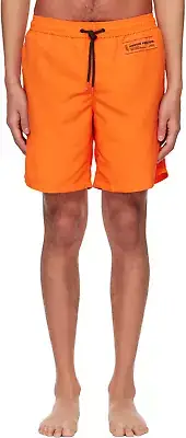 Heron Preston Logo Patch Swim Shorts Men's S Orange Pockets Drawstring Waist~