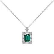 ANYCO Necklace 925 Silver for Women Rectangular Emerald Green Stone Cubic Zirconia 5A 3ct Jewelry Square Pendants
