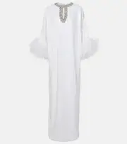 [Self-Portrait] Self-Portrait Feather-trimmed embellished maxi dress AU 6 white