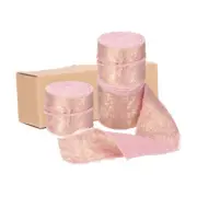3pcs Chiffon Ribbon, 1"x5 Yard Silk Ribbon, Light Pink Glitter Fabric Ribbon
