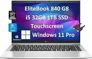 [HP] EliteBook 840 G8 Business Laptop (14" FHD Touchscreen, Intel 4-Core i5-1145G7, 32GB RAM, 1TB PCIe SSD, UHD Graphics), 3-Year Warranty, Backlit Keyboard, Webcam, Wi-Fi 6, IST Cable, Win 11 Pro