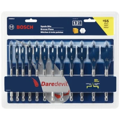 Bosch Daredevil 12 Piece Spade Bit Drill Bit Set, High Carbon Steel, Hex Shank