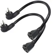 2 Pack 8inch Flat Plug Short Power Extension Cord - Black Low Profile Flat Pl...